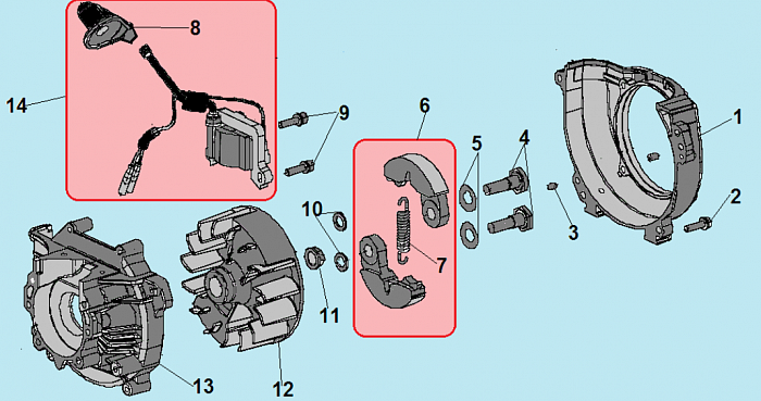 3 СЦЕПЛЕНИЕ - МАХОВИК - МАГНЕТО ТРИММЕР CHAMPION Т333