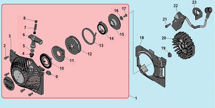 5 СТАРТЕР - МАХОВИК - МАГНЕТО - БЕНЗОПИЛА CHAMPION 251-18