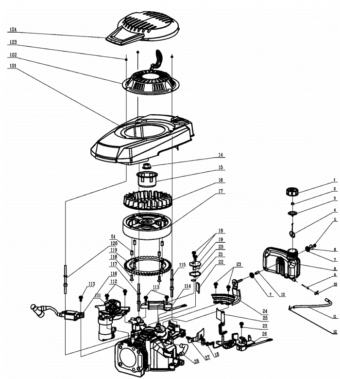 5 СТАРТЕР - МАГНЕТО - МАХОВИК - БАК Газонокосилка CHAMPION LM5346E