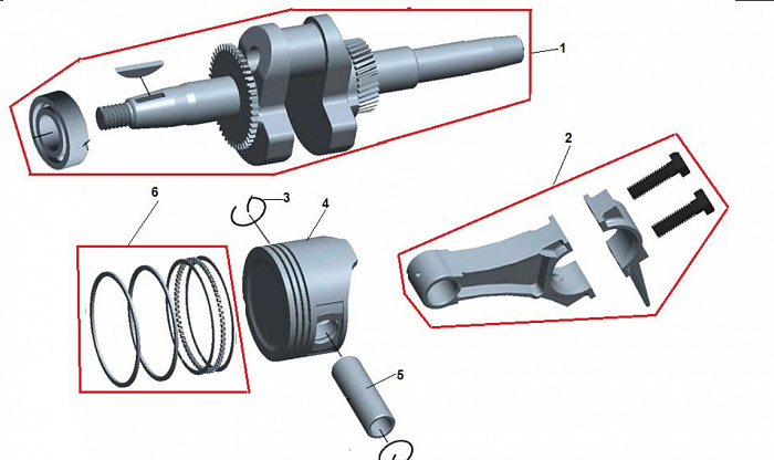 6 ПОРШЕНЬ -ЦИЛИНДР -КОЛЕНВАЛ- КОЛЬЦА МОТОПОМПА CHAMPION GHP40-2