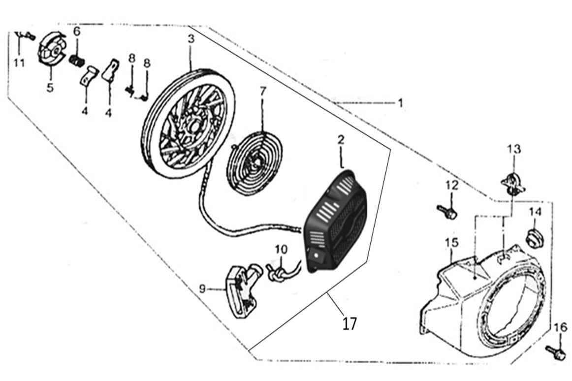 ЗАПЧАСТИ ДЛЯ ГЕНЕРАТОРА БЕНЗИНОВОГО ELITECH СГБ 8000Р (СТАРТЕР РУЧНОЙ)