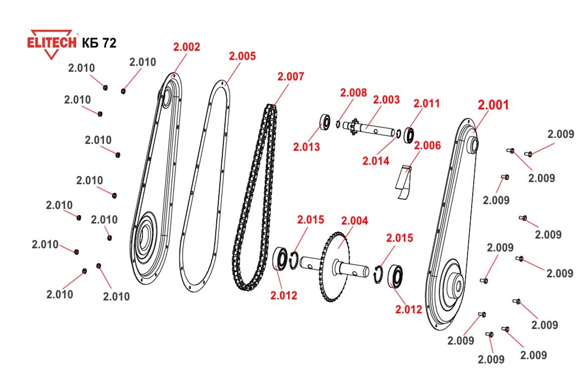 ЗАПЧАСТИ ДЛЯ КУЛЬТИВАТОРА БЕНЗИНОВОГО ELITECH КБ 72 (РЕДУКТОР)