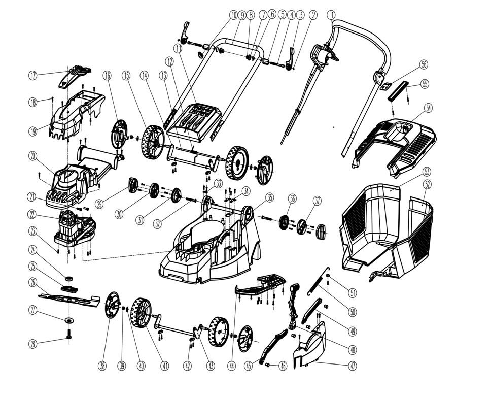 ЗАПЧАСТИ ДЛЯ ГАЗОНОКОСИЛКИ ЭЛЕКТРИЧЕСКОЙ ELITECH EK 1600Н (ОБЩАЯ)