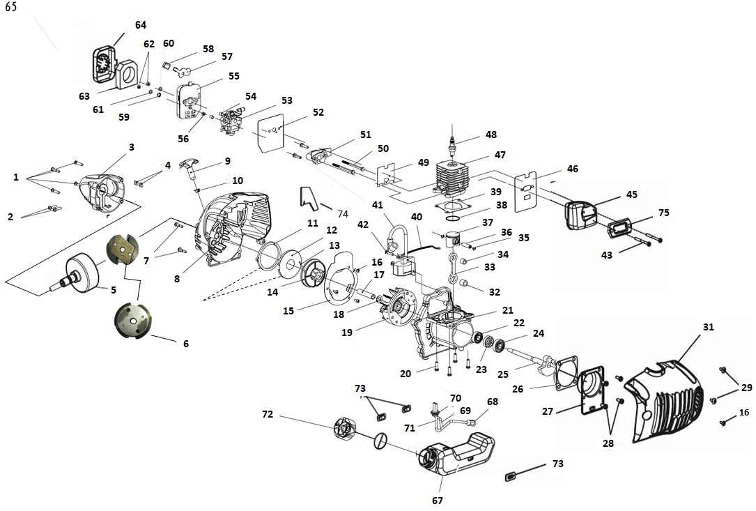ЗАПЧАСТИ ДЛЯ ТРИММЕРА БЕНЗИНОВОГО ELITECH Т 750Р (ДО 2015 ГОДА) (ДВИГАТЕЛЬ)