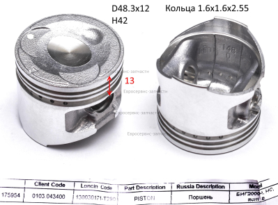 Поршень, D48x12, 1.6х1.6х2.5. 130030171-0001. БИГ 2000Н, НС, ТС